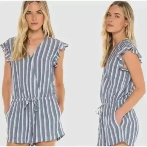 Anthropologie CLOTH & STONE‎ Ruffle Sleeveless Crossover Romper Zuma Beach Stripe Size L Large