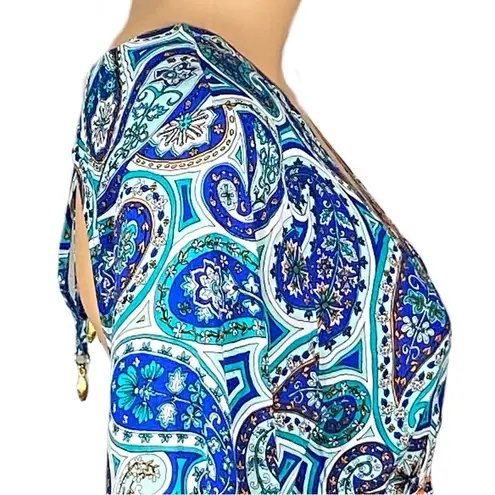 Trina Turk  “Provence” blue/teal/white paisley dress/Swim cover-up. Small. EUC