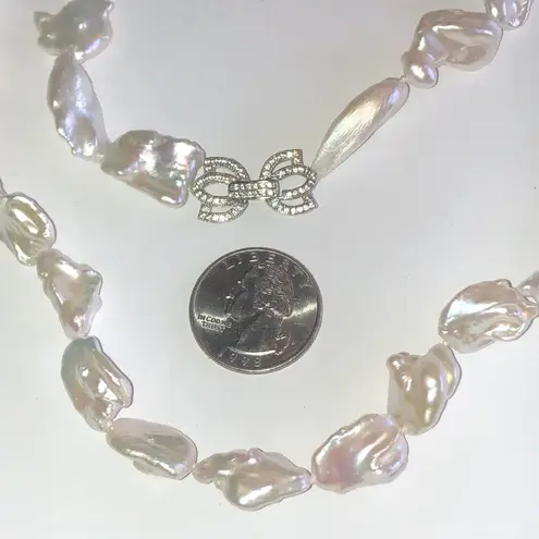 White Cultured Keshi Freshwater Pearl White Zircon Rhodium Over Sterling Silver