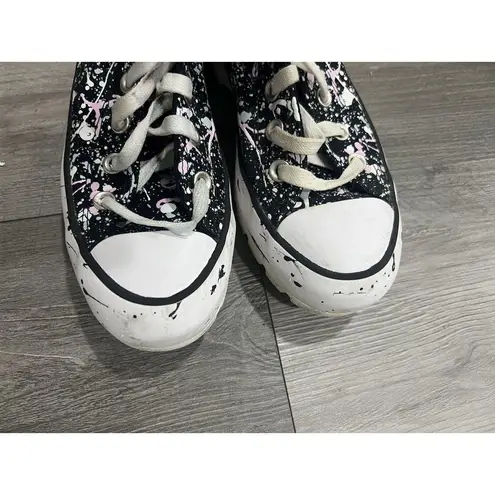 Converse  Run Star Women 6 Platform High Top Paint Splatter Black Canvas