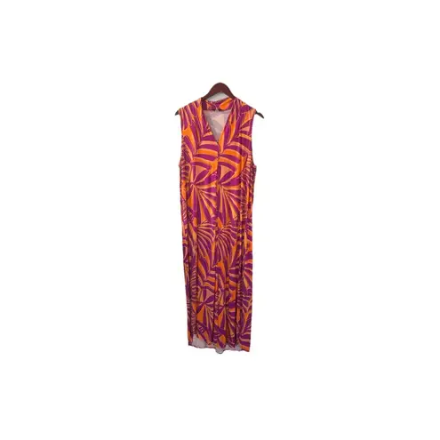 Cable & Gauge Botanical Garden Maxi Dress Womens XL Palm Tree Travel Resortwear