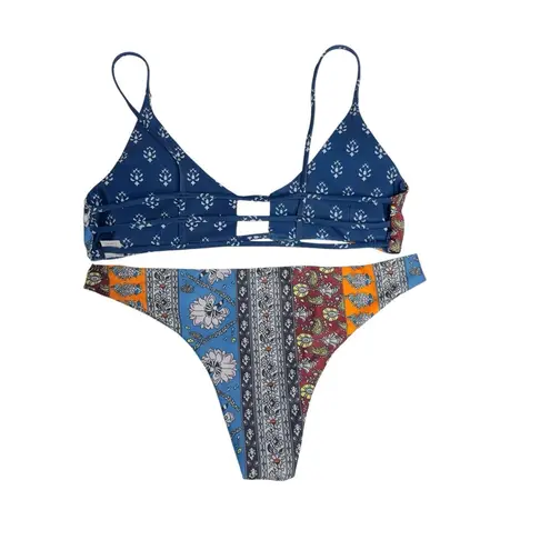 None Boho Floral Multicolor Bikini Set Size Large Strappy Triangle Top