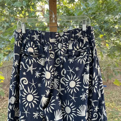 C&C California Women's Blue And White Beach Print 100% Linen Pants Size L