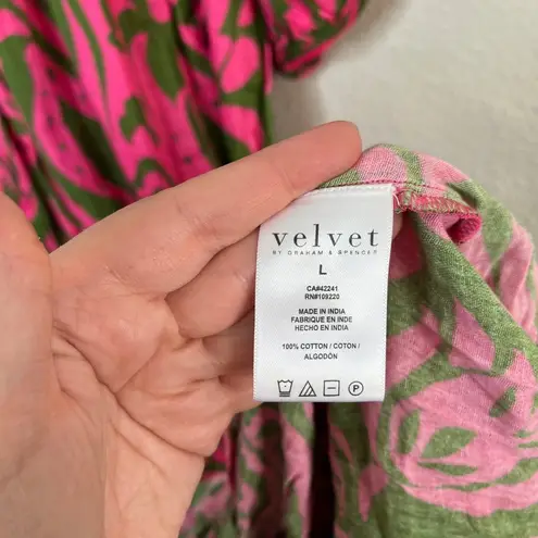 Velvet By Graham & Spencer MADILYN Printed Cotton Gauze Puff Sleeve Midi Dress L Pink Size L