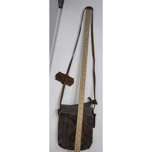 Uchi Gold Splattered Small Canvas Crossbody Equestrian Boho Vintage Wear Purse Brown