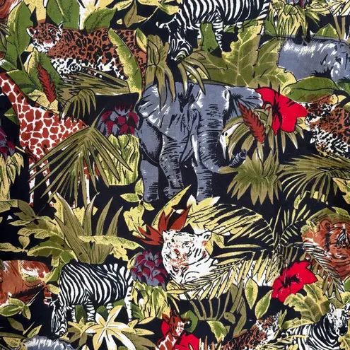 Vtg Animal Safari Colorful Maximalist Jacket Boxy Cotton Blazer Jungle Medium Green