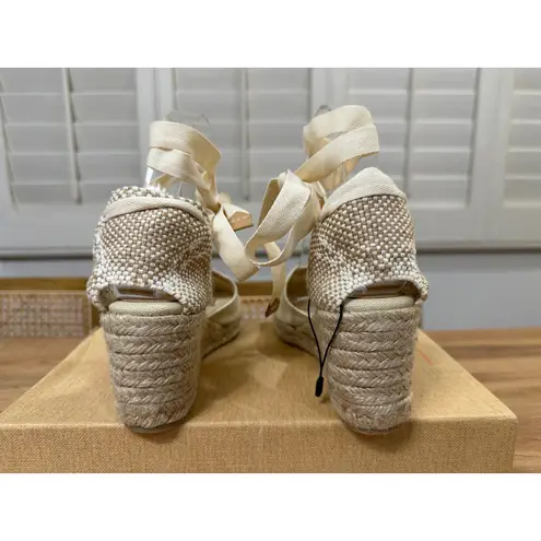 Castaner Carina Espadrille Wedge Sand Organic Cotton Sz 6.5 US 37 EU NIB Lace