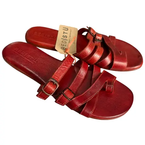 BED STÜ Hilda Red Leather Sandals Buckle Straps Size 9.5 Gladiator Boho Slides