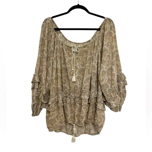 Denim & Supply Ralph Lauren Paisley Boho Tassel Tie Blouse - Size L