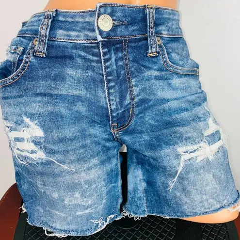 American Eagle  6 Super Super Stretch X Midi Destroyed Faux Patches Jean Shorts