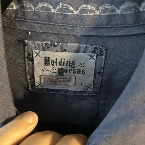 Holding Horses Blue Button-Down Shirt with Lace Detail | Size 0