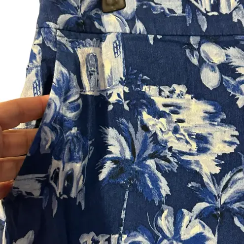 Loft  Pull On Wide Leg Corfu Weekend Linen Blend Blue Floral Flowy Pants L 760946