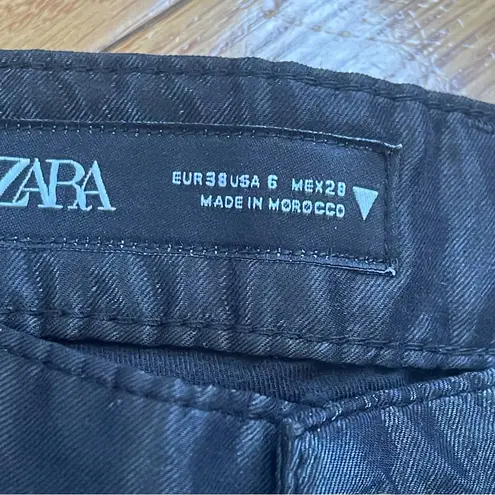 ZARA  Tailored Shiny Black Straight Leg Jeans Trouser Pants Cotton Blend  Size 6