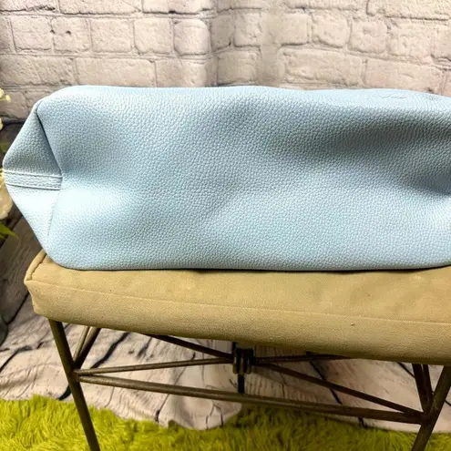 Laser Cut Light Blue Faux Pebble Leather Tote Bag with pouch