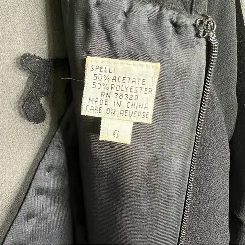 Bill Blass Black Evening Dress Long Sleeves Floral Appliques Size 6