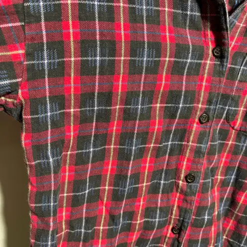 Vintage Red Plaid Button Up Top Cotton Womens S Long Sleeve Flannel Shirt VTG