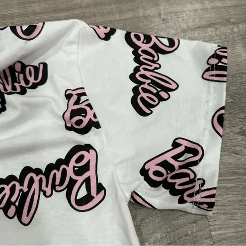 Barbie Pink Crop Top Tee Shirt 100% Cotton Raw Hem Junior Women's New White Size XS