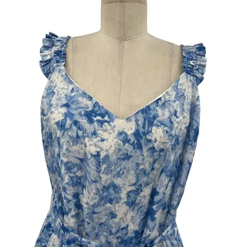 Intermix Jude Floral Print Midi Dress White Blue Cotton Silk Size 14