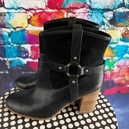 Lauren Ralph Lauren Dylan Black Leather Boots Chunky Block Stacked Heel 9 Medium