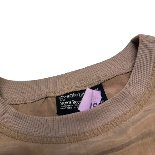 Carole Little for Saint Tropez West Vintage 100% Silk Taupe Pullover Blouse 12 Tan