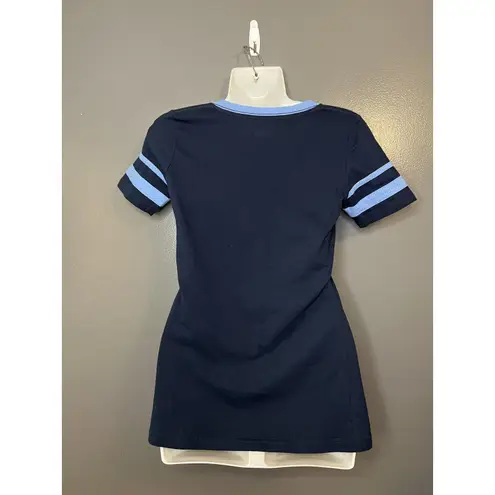 New York Yankees Shirt Womens XS Navy Blue MLB Baseball New Era V Neck Striped