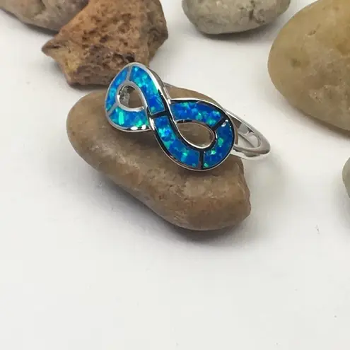Infinity Opal Sterling Silver Ring Blue Size 8
