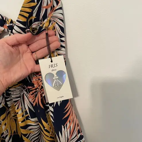 Iris NEW NWT  DISCOVERY Print Tank Maxi Dress Navy Blue Palm Leaf Leaves Floral S