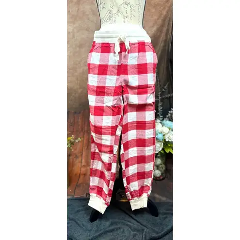 American Eagle Flannel Jogger PJ Pants Striped High Rise Tie Waist  Red Cream S