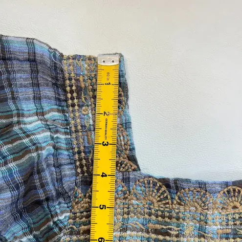 Johnny Was NWOT  Square Neck Embroidered Floral Plaid Tunic Shirt Blouse Sz S