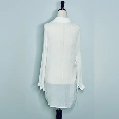 Breezy Lane Lightweight Gauzy White Button Down Beach Coverup Summer Shirt sz M Size M