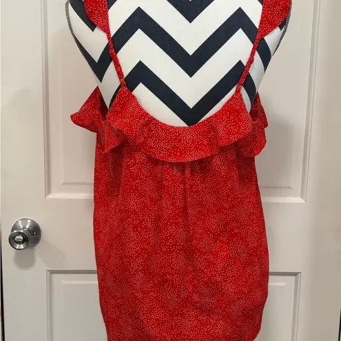 Collective Concepts Flutter Sleeve Tank Top Polka Dot Orange/White Flowy Ruffle