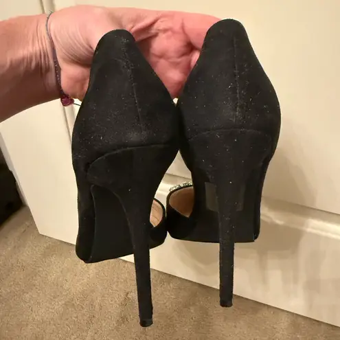 Bella Marie Black Vegan Faux Suede Stiletto Heels with Crystal Details Size 10