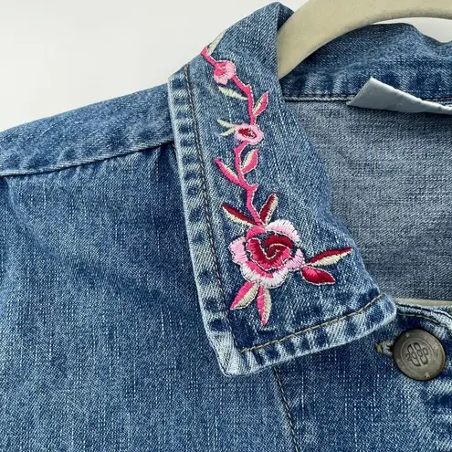 Bill Blass  (L) VINTAGE Y2K Blue Denim Pink Floral Embroidered Vest Jean Jacket