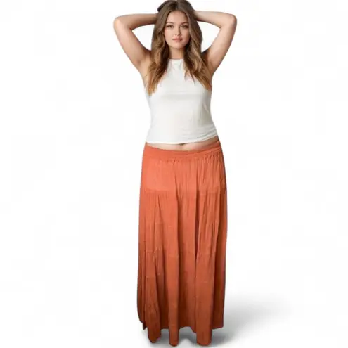 French gear vintage burnt orange boho maxi skirt whimsigoth fall hippie pockets Size M