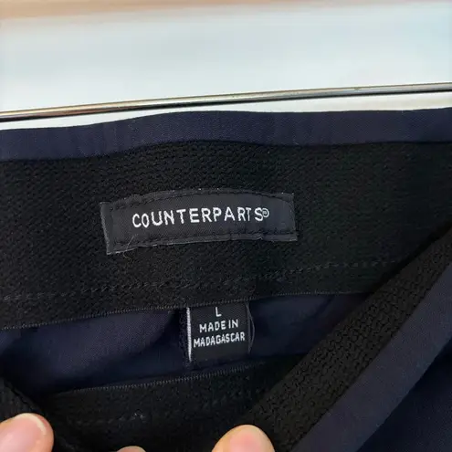 Counterparts Navy Cropped Button Hem Pull On Stretch Capri Pants Work Office L