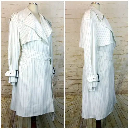 BCBGMAXAZRIA  Trench Coat Womens XS White Pinstripe Aurora Belted Jacket NWT $268