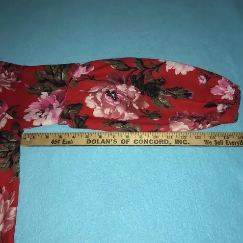 West Kei floral red blouse puffy balloon long sleeves v-neck hi-low NEW size S