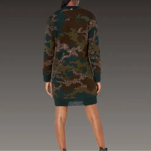 Guess NWT  Deanna Camo Sweater Dress Green Bronze Knit Long Sleeve XS