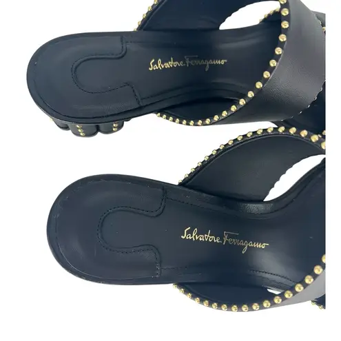 Salvatore Ferragamo Black Belluno Studs Slide Two-Strap Mule