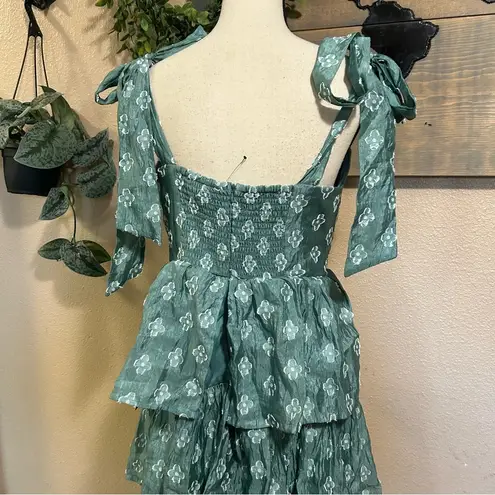 NWT Gorgeous Excellence Teal Green Floral Burnout Tiered Midi Dress Size L