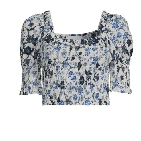 MISA Los Angeles Blue Floral Abbey Smocked Crop Top Size Medium
