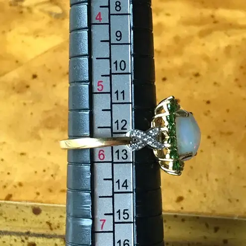 Natural Ethiopian Opal Chrome Diopside Sterling Silver Halo Ring Size 5.75 White