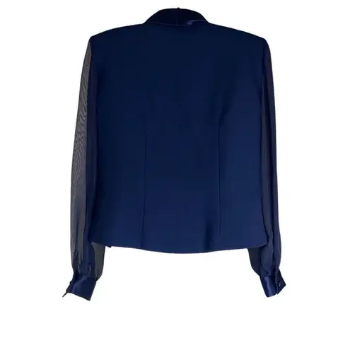 JR Nites by Caliendo Size 10 Jacket Sheer Sleeves Beaded Vest Satin Trim Blue