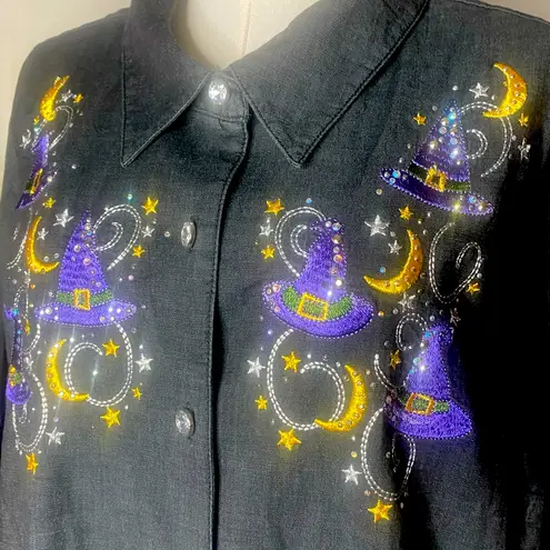 NWT Quacker Factory By Jeanne Bice
Halloween Witch Hat button down Blouse 2X Black