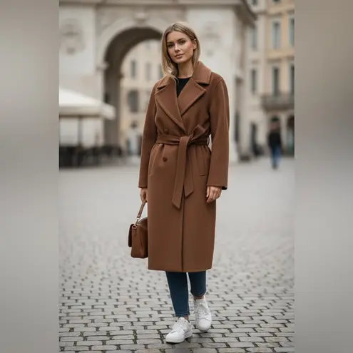 Bernardo NWT Double Breasted Wool Blend Belted Maxi Coat In Color Tobacco SZ-1X