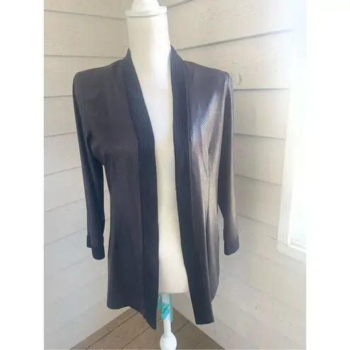 Misook NWT Dark Brown Open Front Snake Print Cardigan S