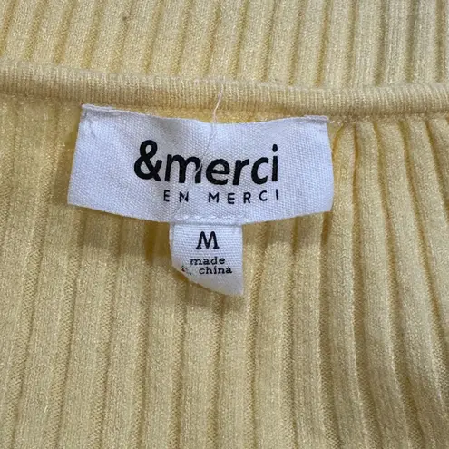 &merci &Merci Yellow Ribbed Embroidered Sleeve Top Women’s Medium