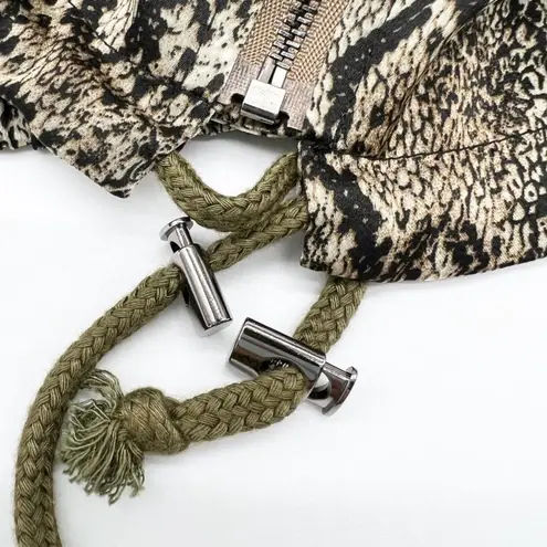 ACOA Womens S Snakeskin Print Bomber Jacket Oversized Short Black Tan Full Zip