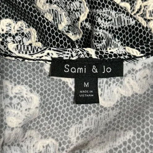 Sami & Jo  Women's Lace Embroidered Black Cream 3/4 Sleeve Dress Size M‎