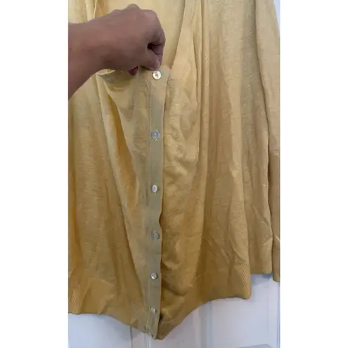 Garnet Hill Sweater Easy Linen Drape Front Cardigan Womens MED Mustard Yellow
